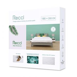 RECCI Protector de colchón - 100% fibra de bambú, ultra suave, altamente transpirable, hipoalergénico, silencioso, sábana ajustable, impermeable, 60 x 120 cm 180 x 200 cm Blanco 1
